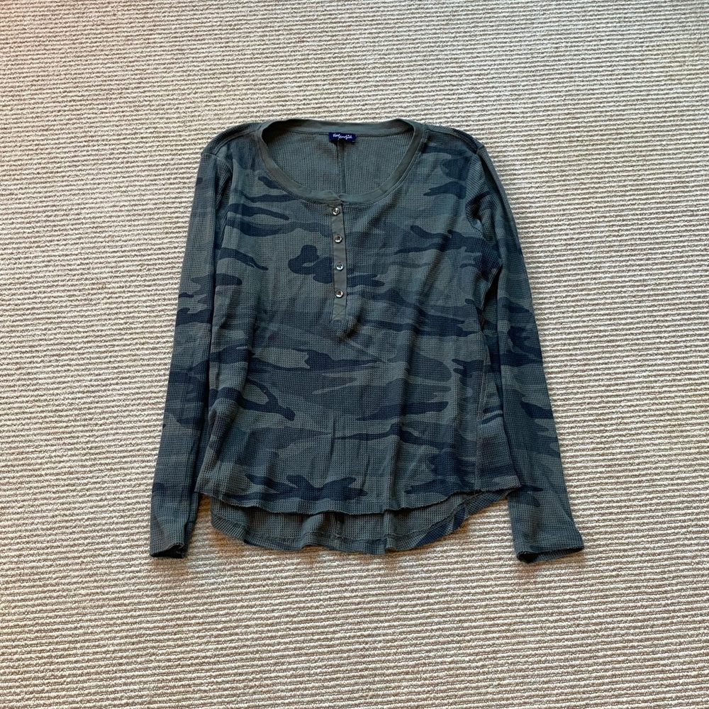 Splendid waffle knit camo button up long sleeve